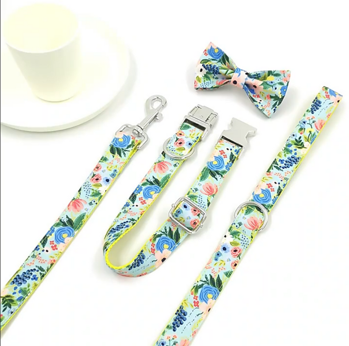 Spring Things Leash, Collar, and Bow Dog walking set yellow